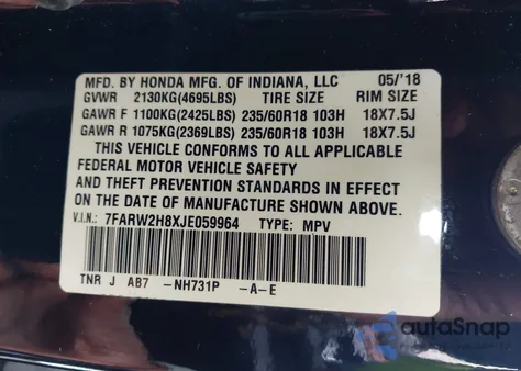 2018 Honda Cr-V Ex-L/Ex-L Navi from USA, damaged, VIN 7FARW2H8XJE059964